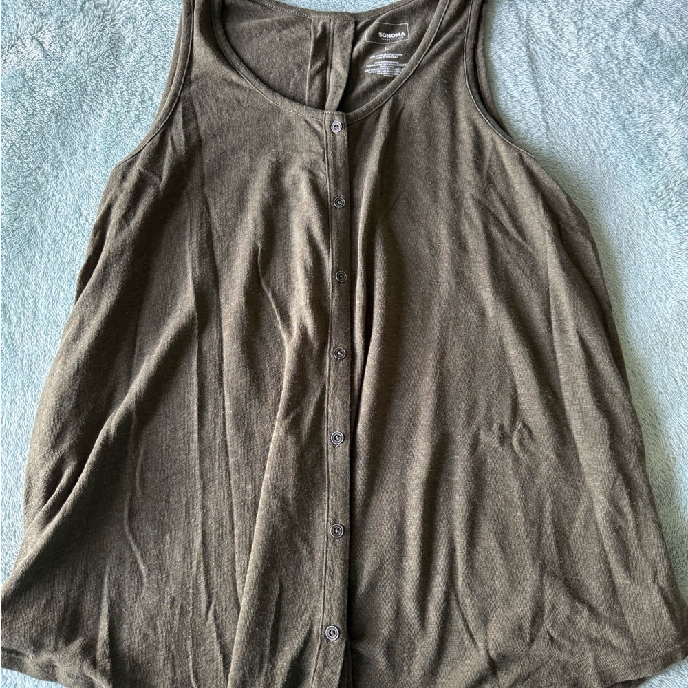Sonoma Khaki Button-Front Tank Top
